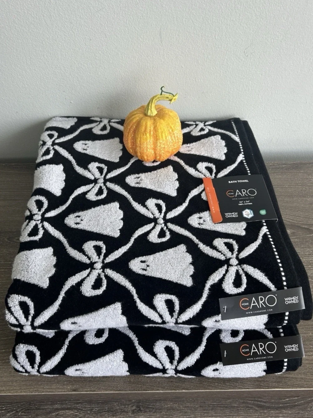 CARO Home Collection Halloween 2026 Ghost Bow Bath Cotton Towels Set of 4 New!